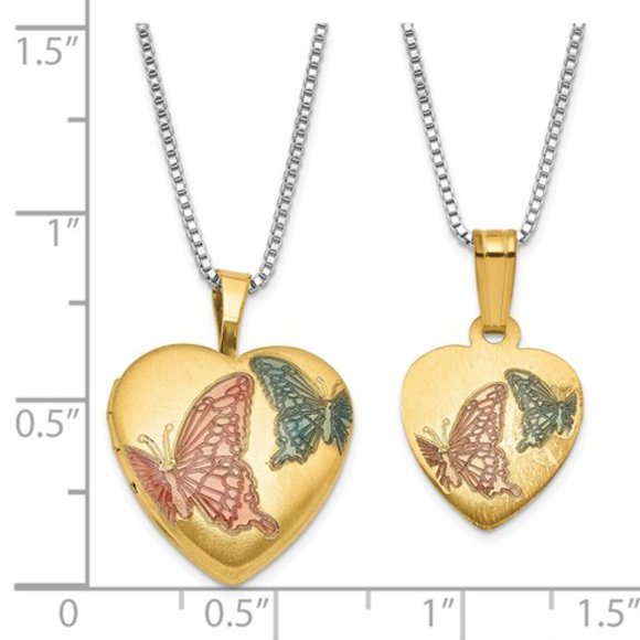 Mommy & Me Sterling Silver Gold-plated Enamel Butterfly Heart Locket Pendant Set - Picture 2 of 5